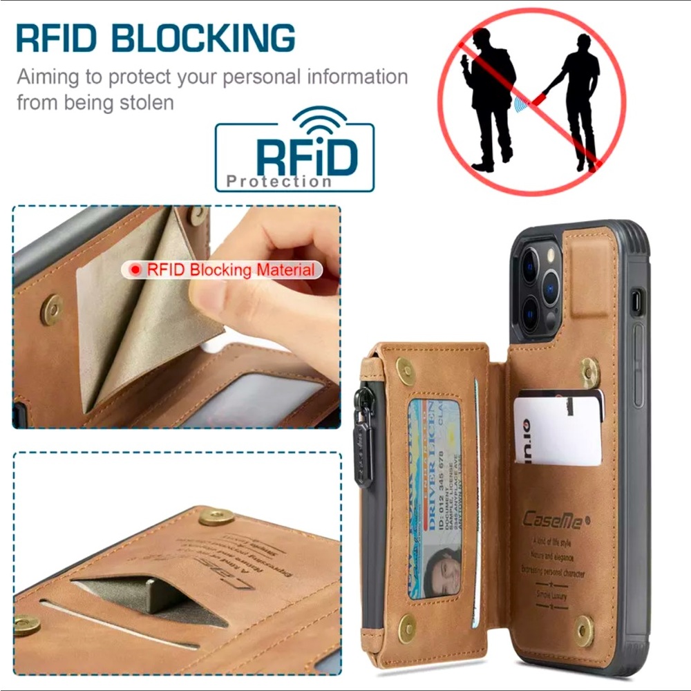 LUXURY Brown CaseMe Leather Wallet Case for iPhone 11 Max with RFID Blocking
